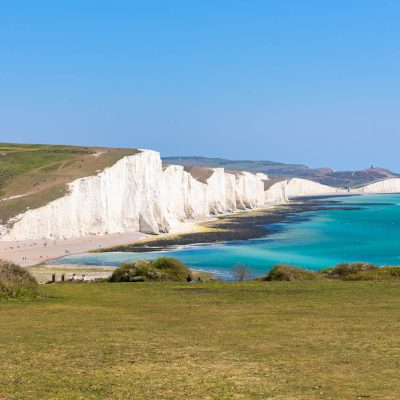 Seven Sisters white chalk cliffs, from the coastguard cottages i